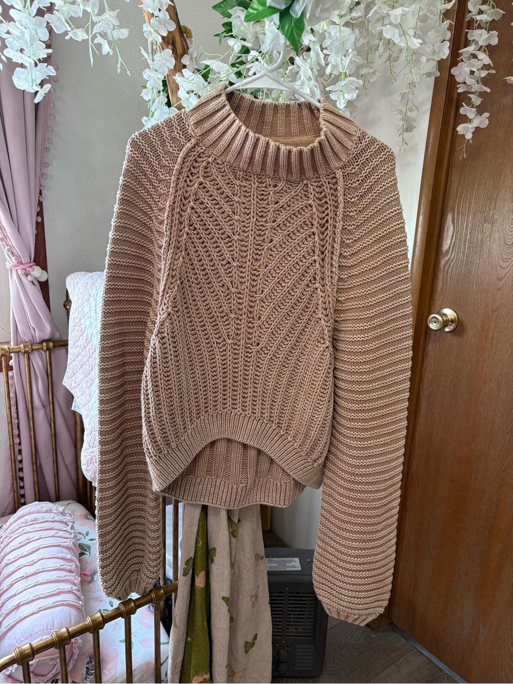 Free People Neutral Cable Knit Turtleneck Sweater - Taupe - Picture 4 of 8
